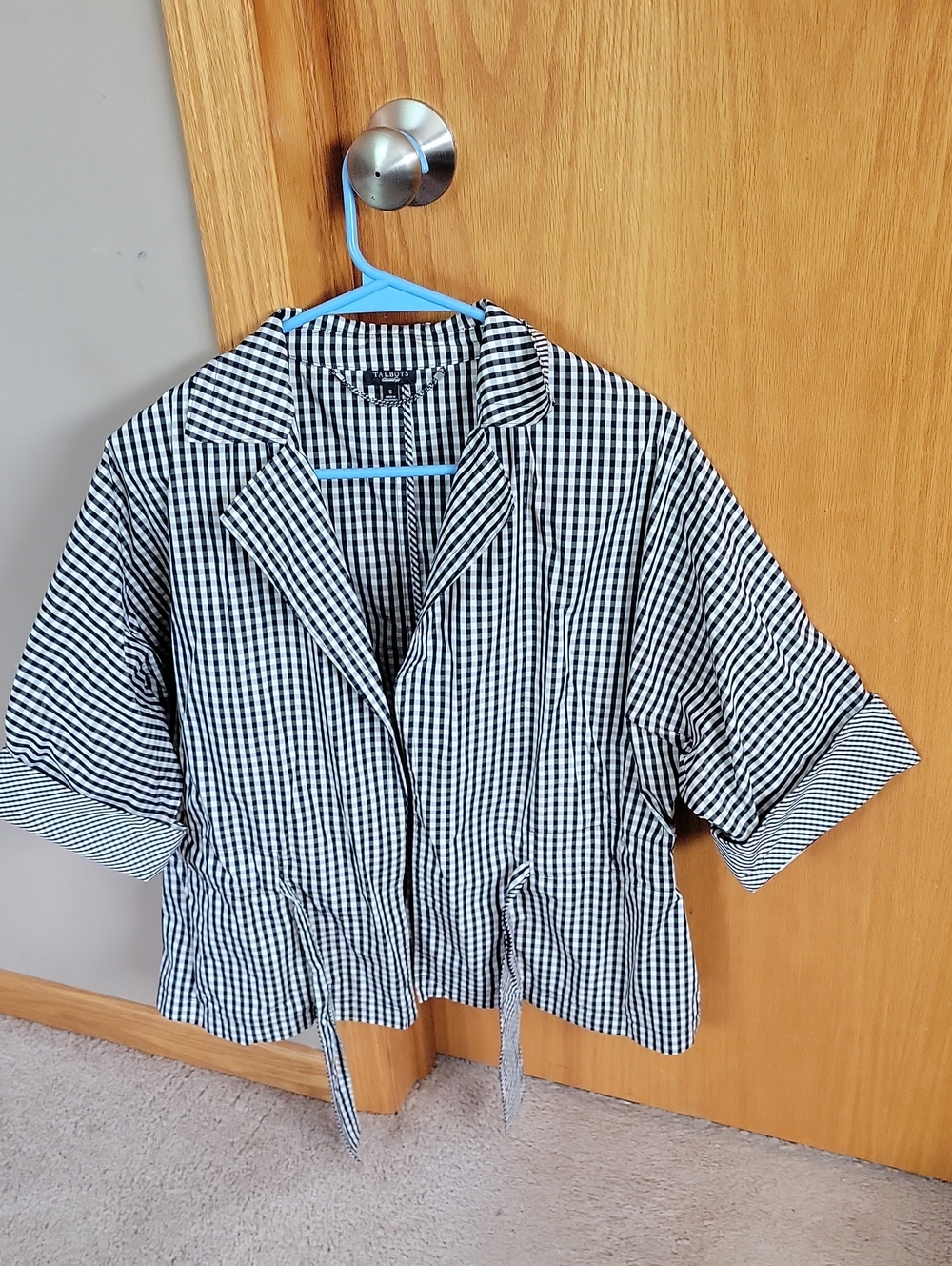 Talbots Black and White Gingham Short-Sleeve Jacket